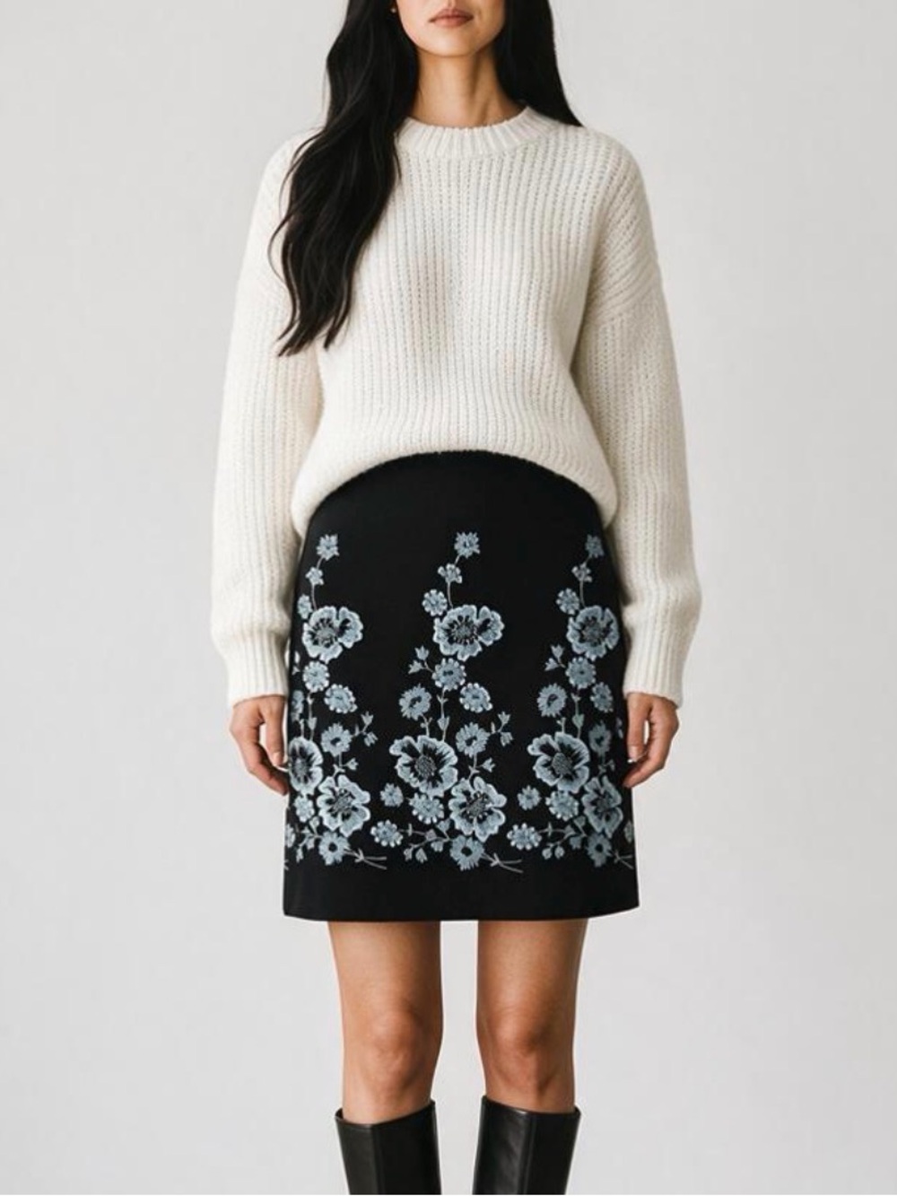 The Wrights wool Embroidered Floral Black Mini Skirt